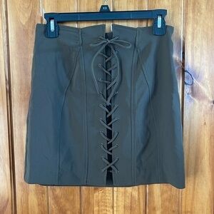 Zara Olive Green Lace Up Side Zip Mini Skirt Medium NWT